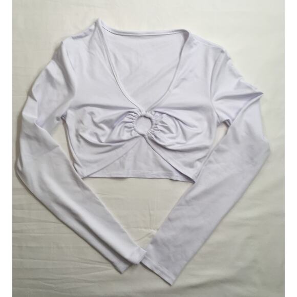 Unbranded Tops - Crop Top Women's Small White Long Sleeve V-Neck